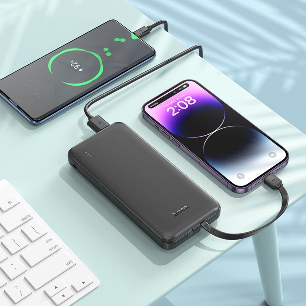 Power bank Hoco J118, 10000 mAh, с кабелями 2 в 1 Type-C, Lightning, чорний