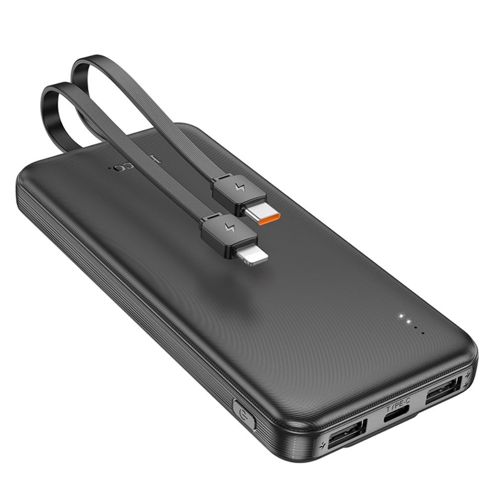 Power bank Hoco J118, 10000 mAh, с кабелями 2 в 1 Type-C, Lightning, чорний