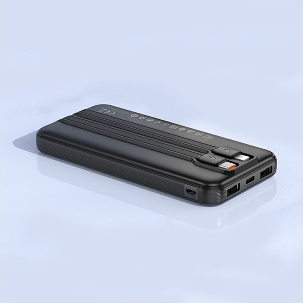 Power bank Hoco J118, 10000 mAh, с кабелями 2 в 1 Type-C, Lightning, чорний