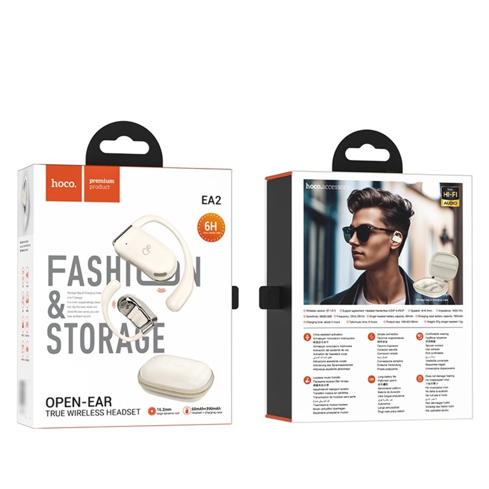 Бездротові TWS навушники Hoco EA2 открытые milky white | беспроводные наушники