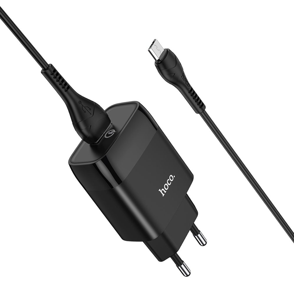 Сетевое зарядное устройство Hoco C72Q USB QC + кабель USB to MicroUSB black