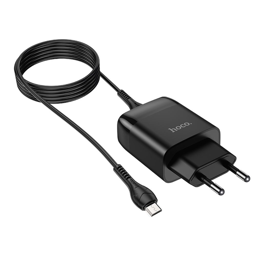 Сетевое зарядное устройство Hoco C72Q USB QC + кабель USB to MicroUSB black