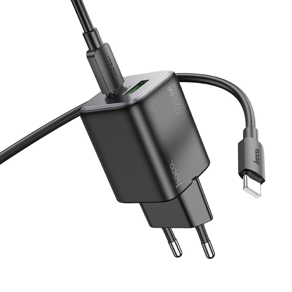 Сетевое зарядное устройство Hoco N41 USB/ Type-C PD QC black + кабель Type-C to Type-C
