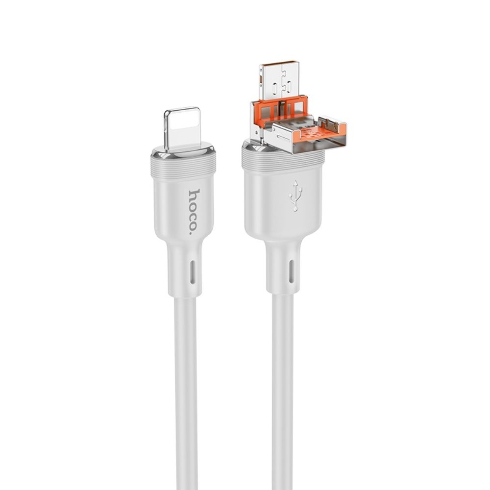 Кабель Hoco U131, 2 в 1, USB/ Type-C на Lightning, 1.2м, сірий