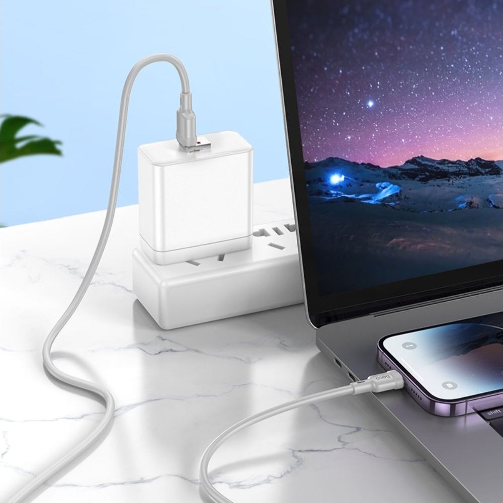 Кабель Hoco U131, 2 в 1, USB/ Type-C на Lightning, 1.2м, сірий