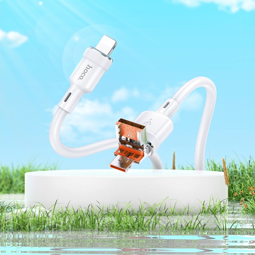 Кабель Hoco U131 2в1 USB/ Type-C to Lightning 1m white