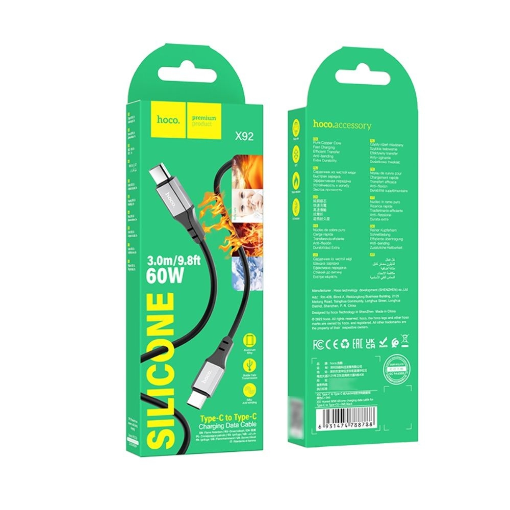 Кабель Hoco X92 Type-C to Type-C PD 60W 3m black