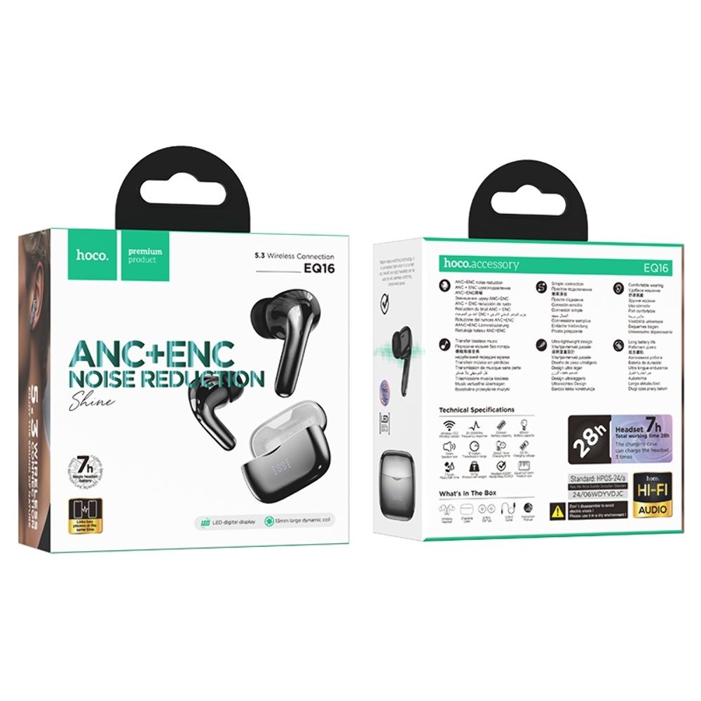 Беспроводные TWS наушники Hoco EQ16 вакуумные black glaze