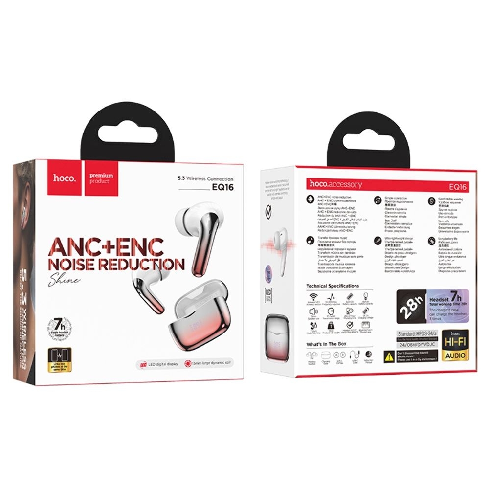 Беспроводные TWS наушники Hoco EQ16 вакуумные red glaze