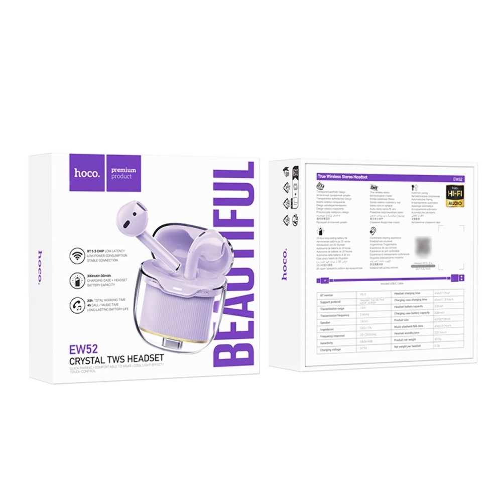 Беспроводные TWS наушники Hoco EW52 вкладыши purple