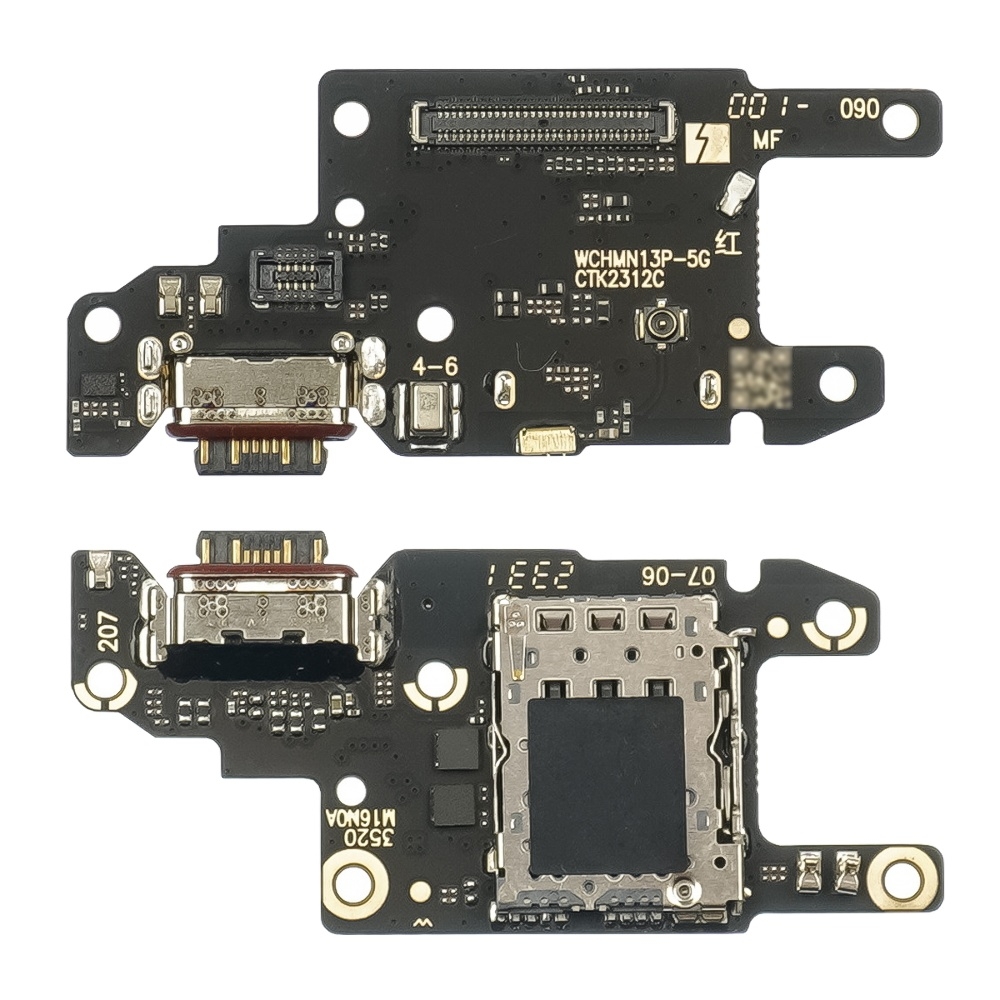 Плата зарядки Xiaomi Poco X6, Redmi Note 13 Pro, 2312CRAD3C, 2312DRA50C, 2312DRA50G, 2312DRA50I, шлейф коннектора зарядки, с микрофоном, c SIM-коннектором, с коннектором карты памяти, Original (PRC)