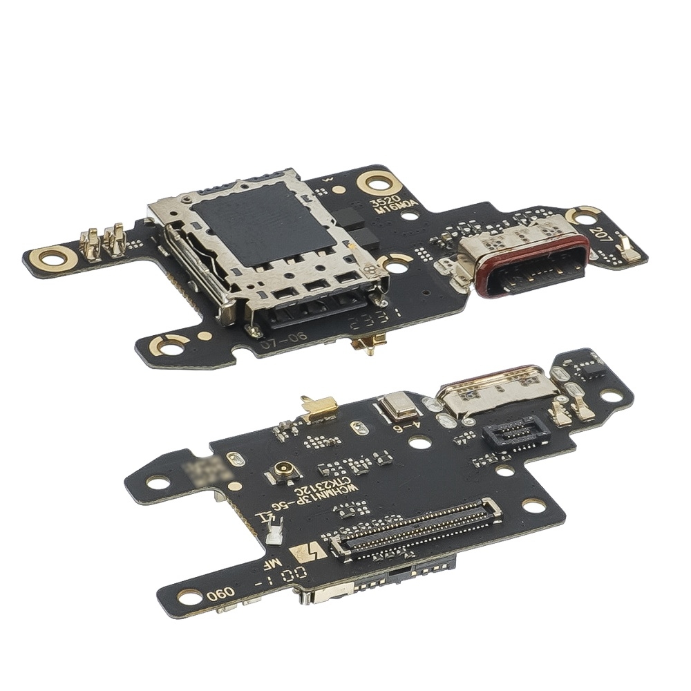 Плата зарядки Xiaomi Poco X6, Redmi Note 13 Pro, 2312CRAD3C, 2312DRA50C, 2312DRA50G, 2312DRA50I, шлейф коннектора зарядки, с микрофоном, c SIM-коннектором, с коннектором карты памяти, Original (PRC)