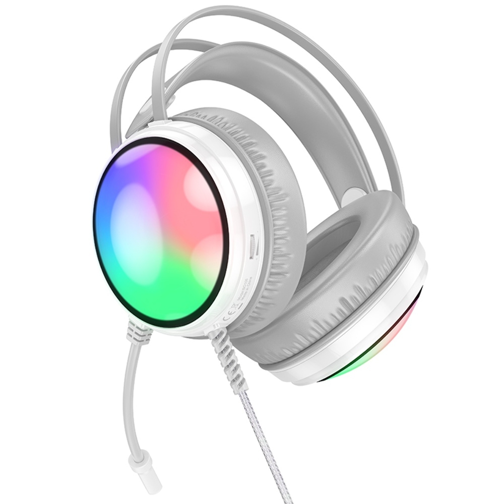 Наушники накладные Borofone BO108 игровые с микрофоном и LED подсветкой Jack 3.5 white