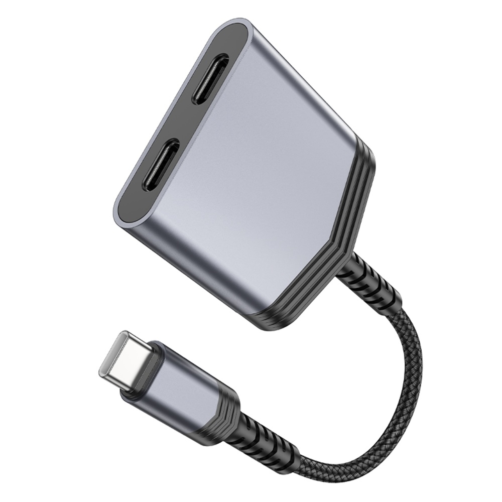 Адаптер переходник Hoco LS40 аудио конвертер 2 Type-C to Type-C metal gray