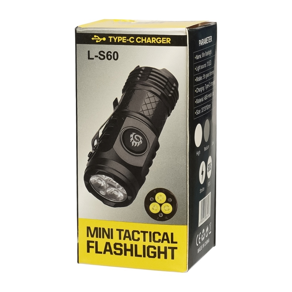 LED фонарик аккумуляторный L-S60 тройной 600 mAh black