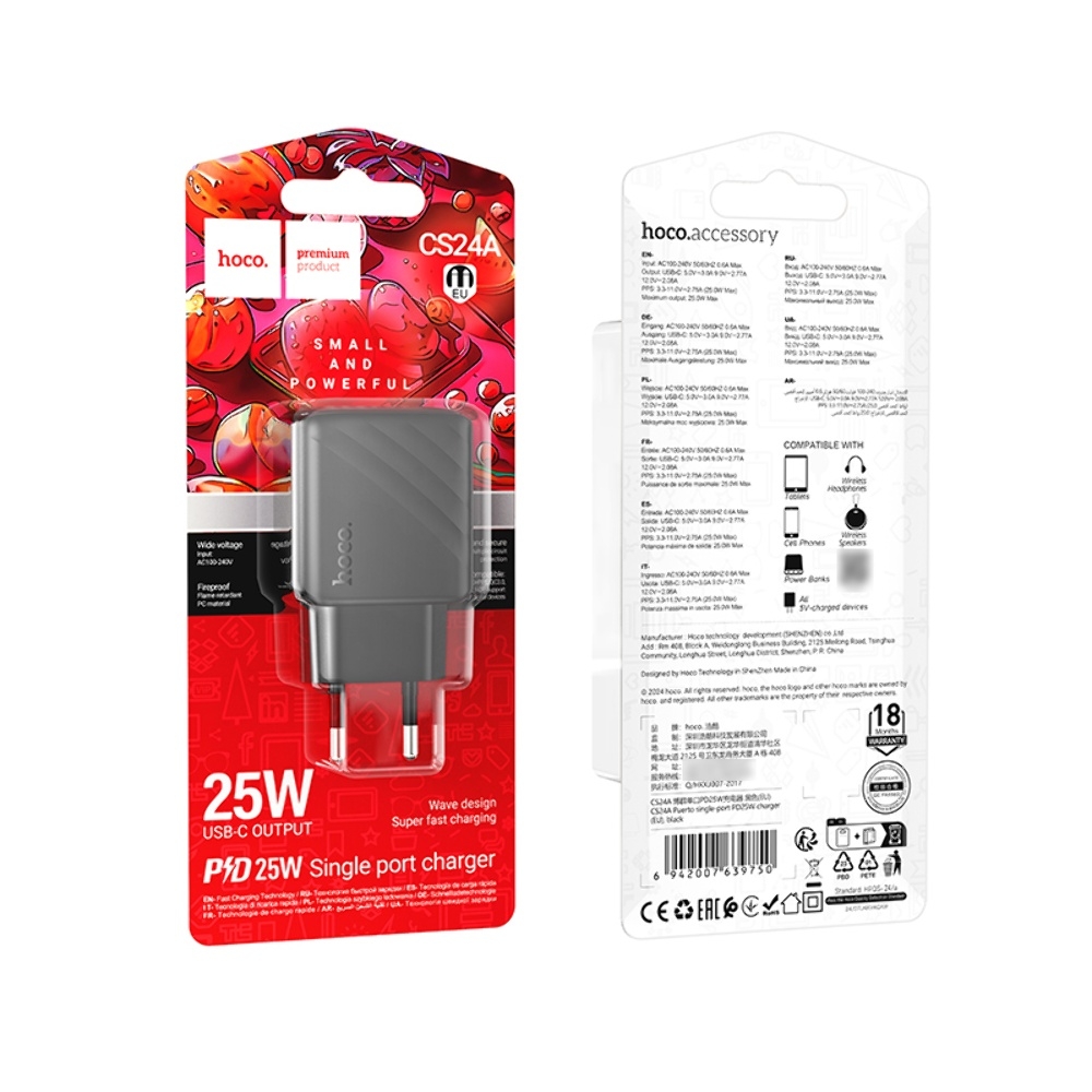 Сетевое зарядное устройство Hoco CS24A Type-C PD 25W black