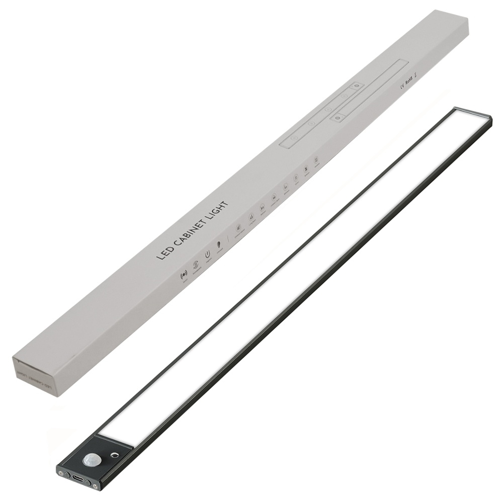 LED светильник 60-3B с пультом, аккумулятором, датчиком движения и освещенности 60 см 3.5W алюминиевый черный