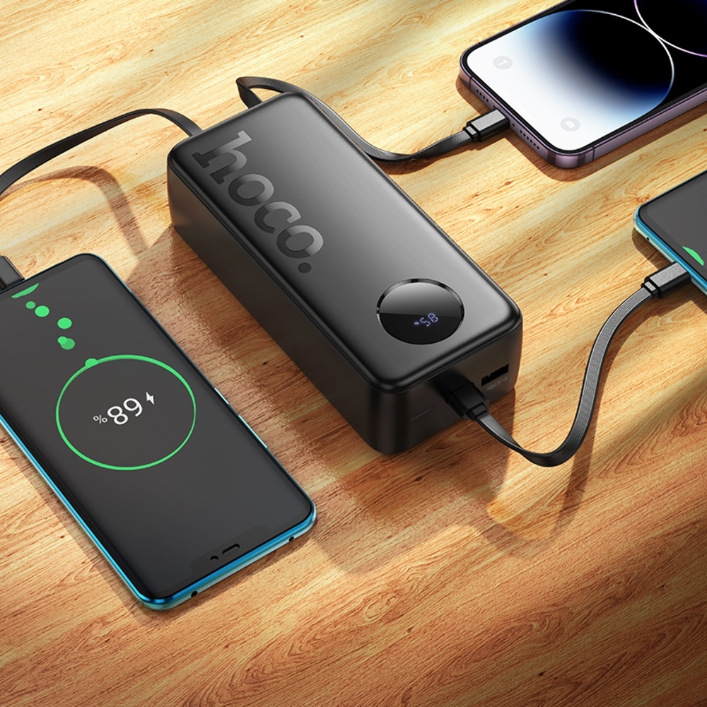Power bank Hoco J132B 30000mAh 22.5W+ PD 20W + кабеля 3в1 Type-C/ Lightning/ MicroUSB black
