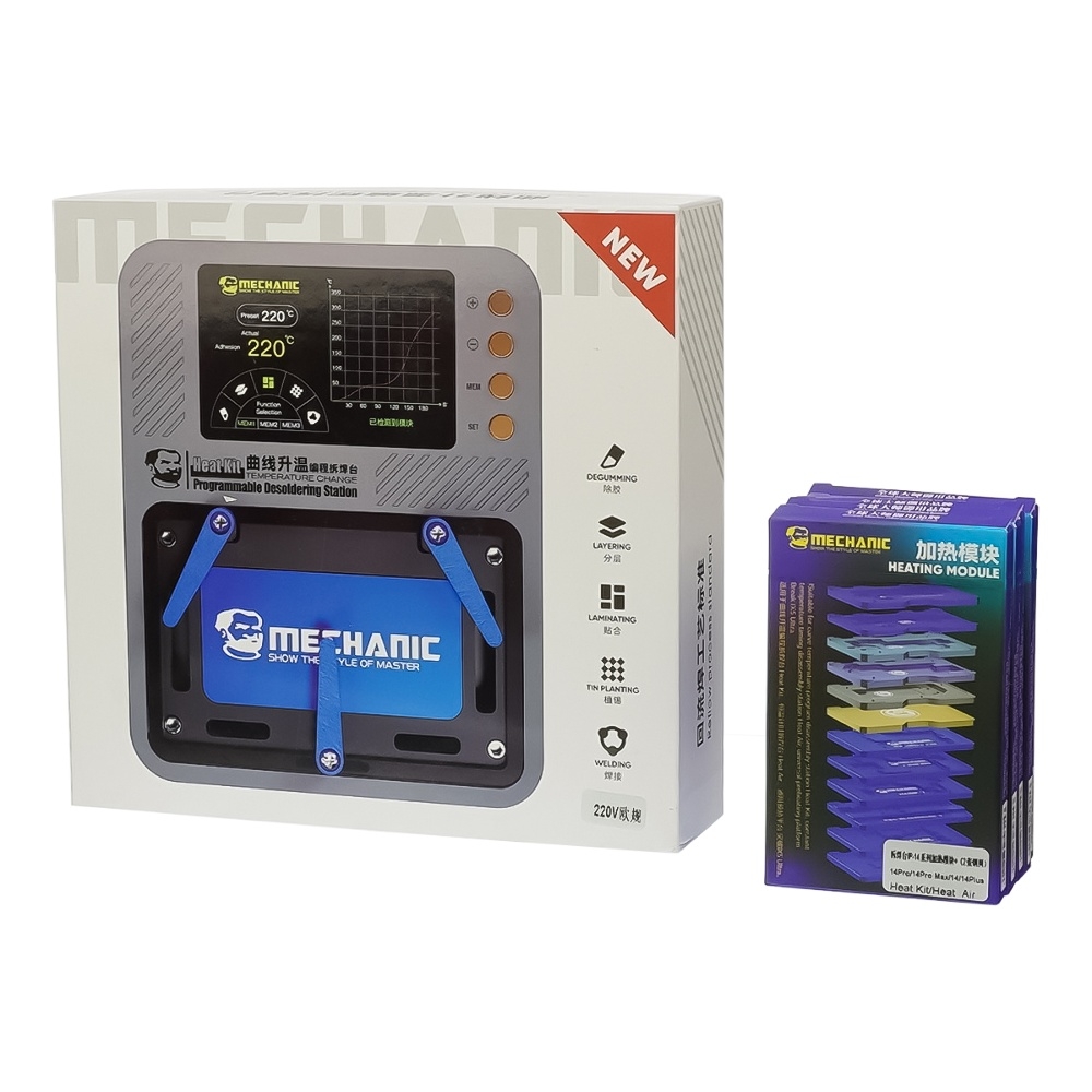 Преднагреватель с ЖК дисплеем Mechanic Heat Kit i15 для ремонта плат, с реболлинг-платформами и BGA трафаретами iPhone X-15 Pro Max