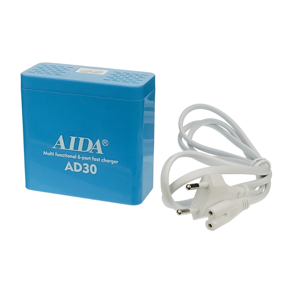 Зарядная станция с индикацией параметров зарядки Aida AD30 (5 USB/ 1 Type-C, Fast Charge 3.0, 40W)