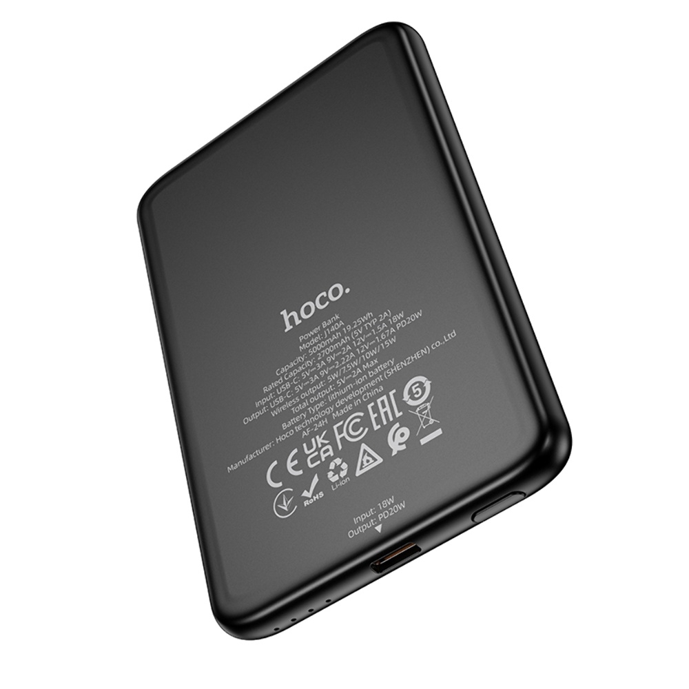 Power bank Hoco J140A 5000mAh PD 20W магнитный с функцией беспроводной зарядки black