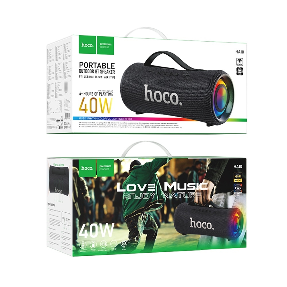 Портативная Bluetooth колонка Hoco HA10 с LED подсветкой black