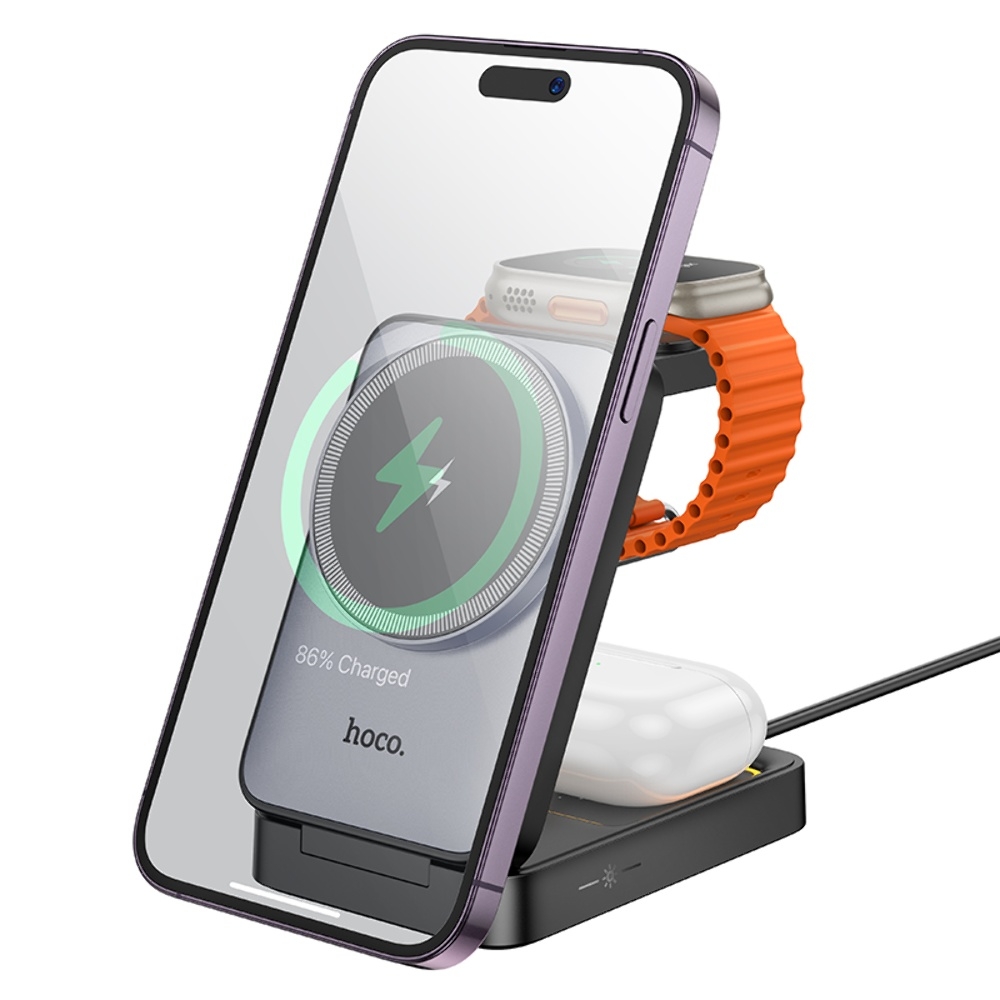 Беспроводное зарядное устройство Hoco CQ21 3в1 магнитное black