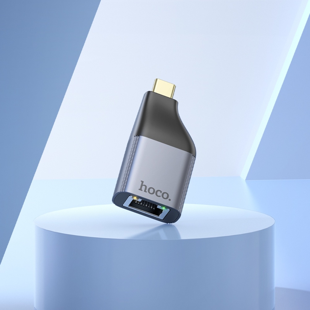 Адаптер переходник Hoco UA35 Type-C to RJ45 metal grey