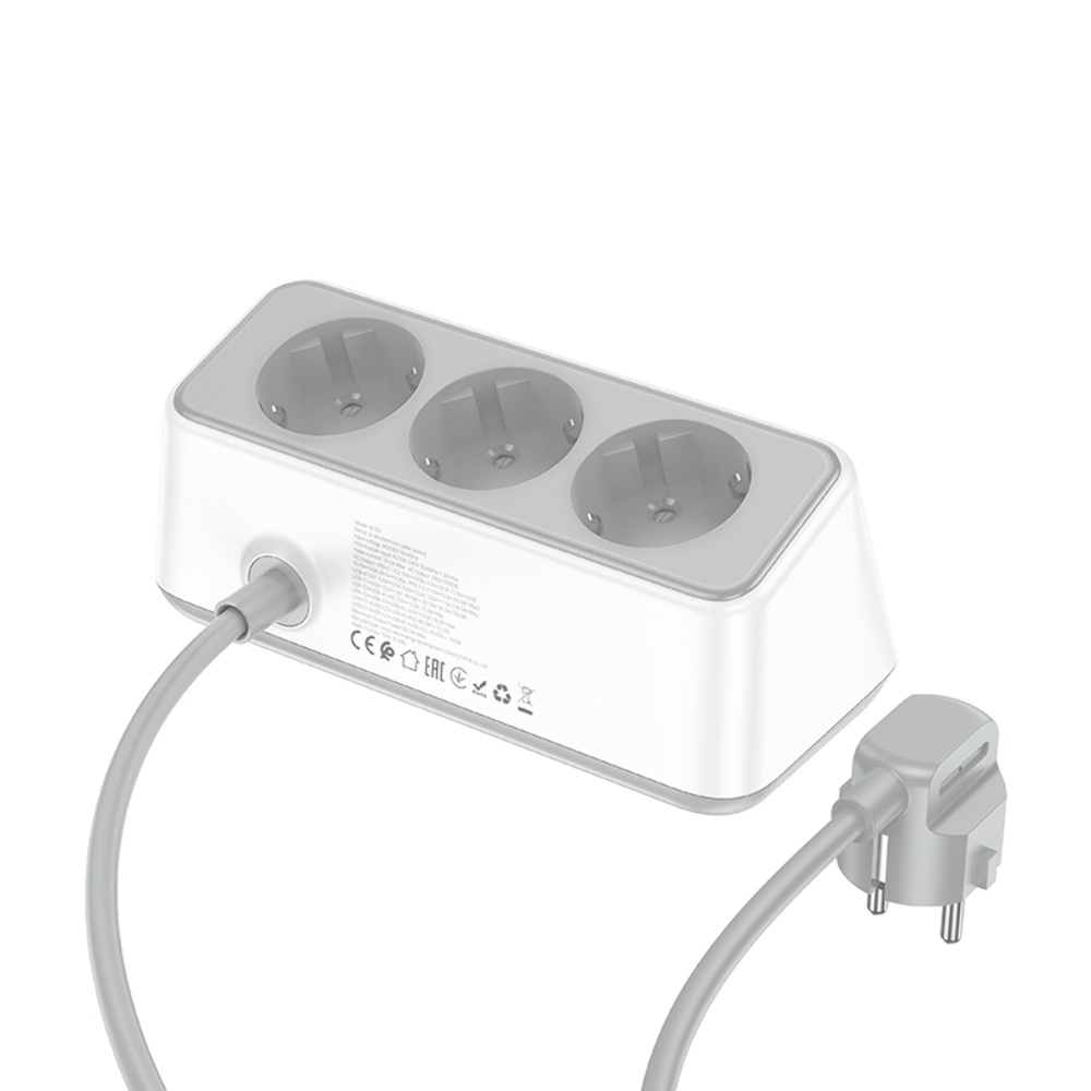 Сетевое зарядное устройство удлинитель Hoco AC23 2 USB/ 2 Type-C PD 65W 3 розетки 2m white