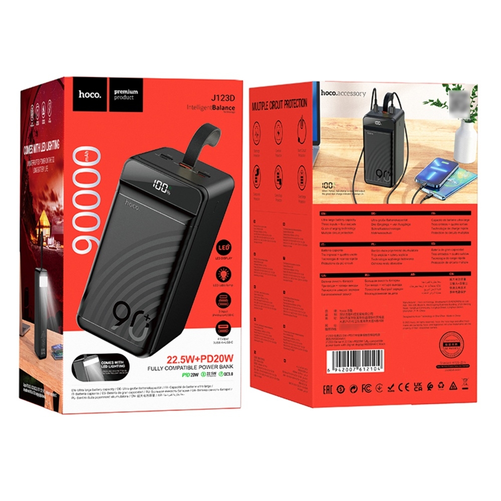 Power bank Hoco J123D 90000mAh 22.5W PD 20W с дисплеем black