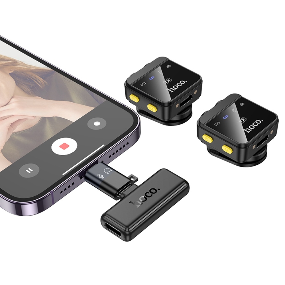 Беспроводной микрофон Hoco L17 Type-C/ Lightning цифровой магнитный с двумя микрофонами black