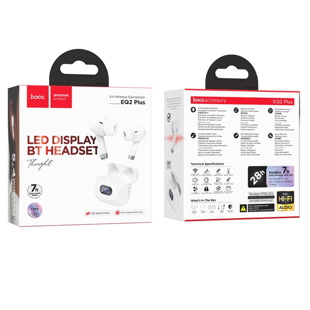 Беспроводные TWS наушники Hoco EQ2 Plus вакуумные white