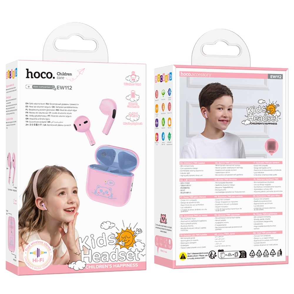 Беспроводные TWS наушники Hoco EW112 вкладыши детские pink