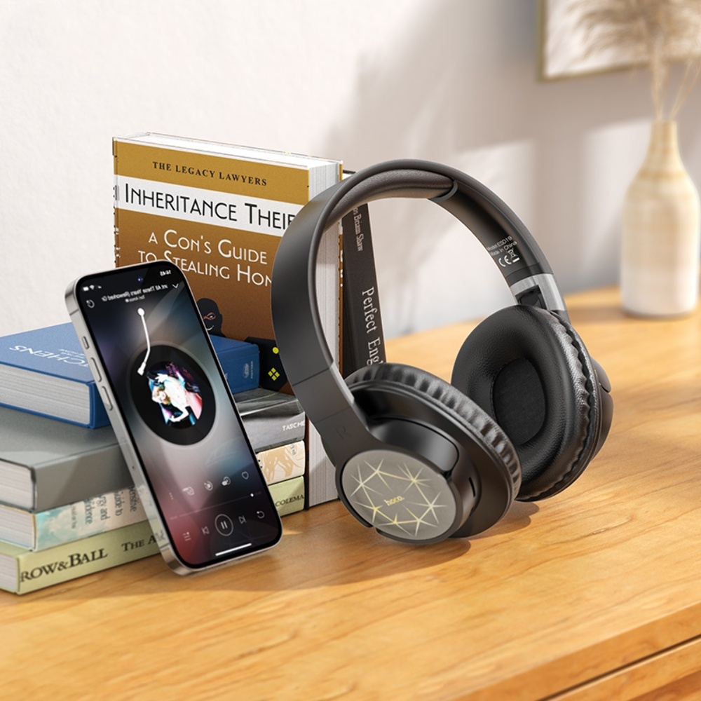 Беспроводные наушники Hoco ESD19 накладные с LED подсветкой black