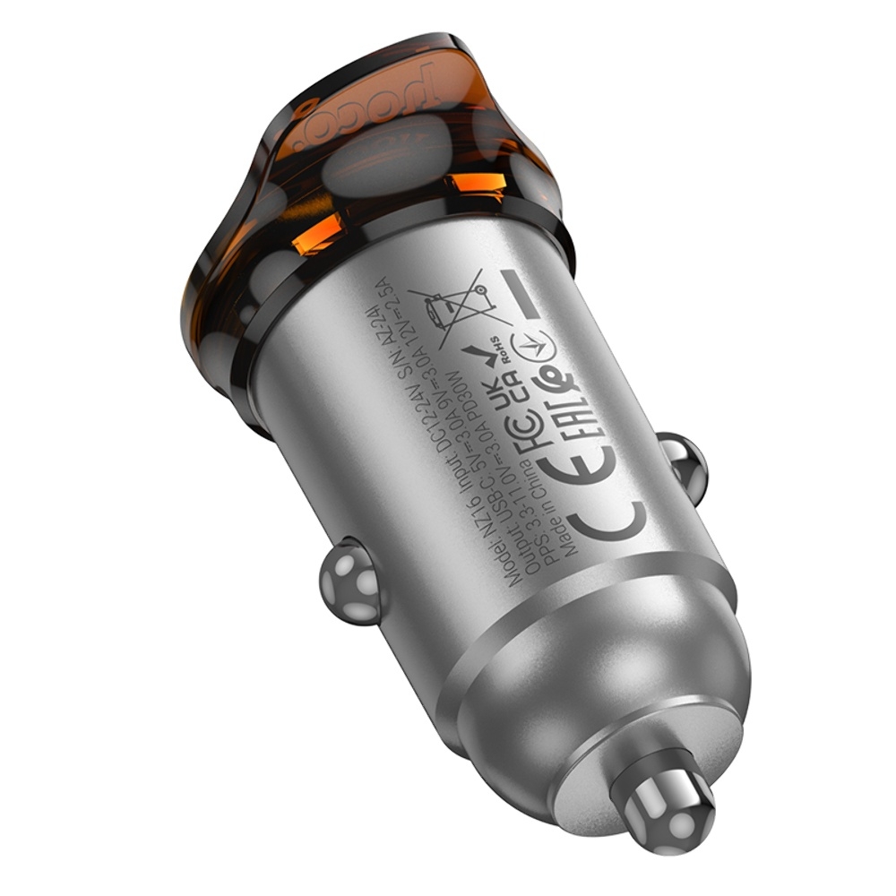 Автомобильное зарядное устройство Hoco NZ16 Type-C PD 30W metal grey