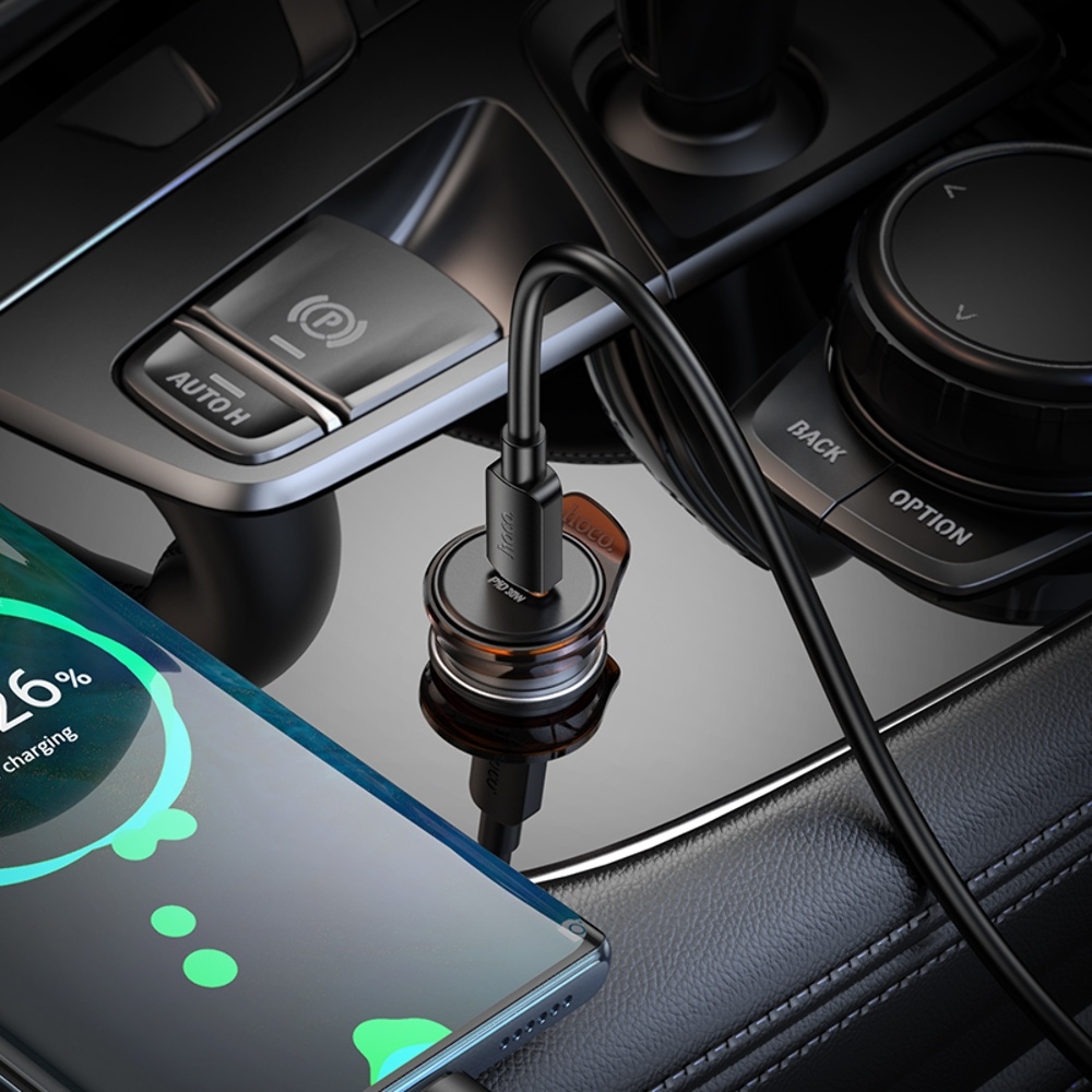 Автомобильное зарядное устройство Hoco NZ16 Type-C PD 30W metal grey + кабель Type-C to Type-C