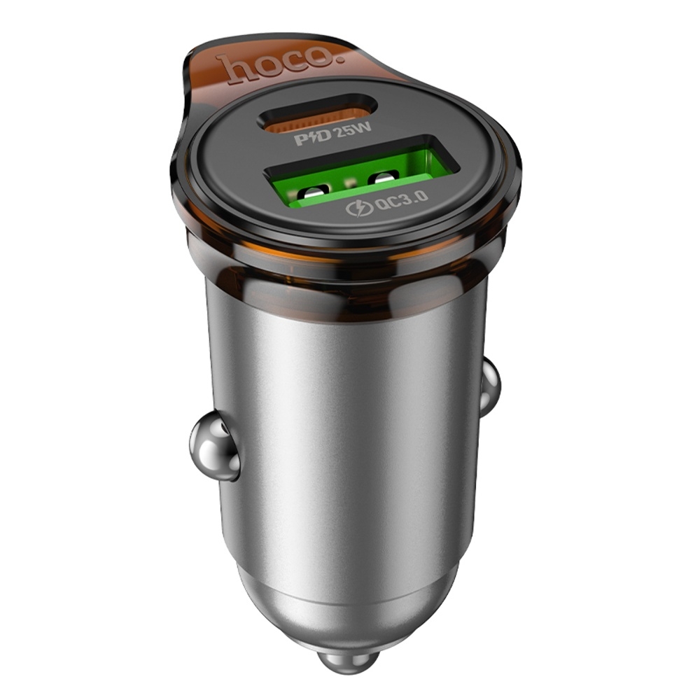 Автомобильное зарядное устройство Hoco NZ16A USB/ Type-C 43W PD QC 25W metal grey