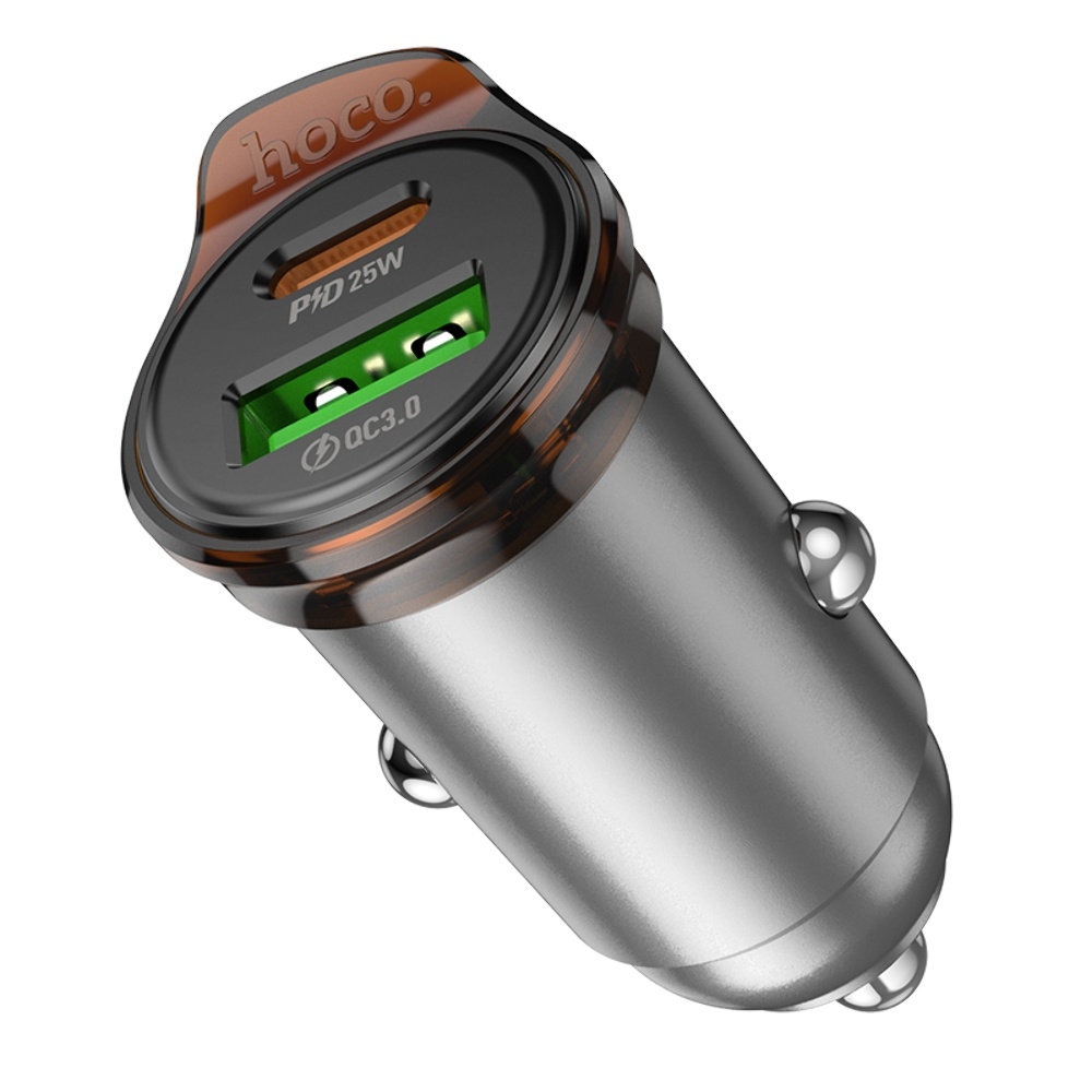 Автомобильное зарядное устройство Hoco NZ16A USB/ Type-C 43W PD QC 25W metal grey