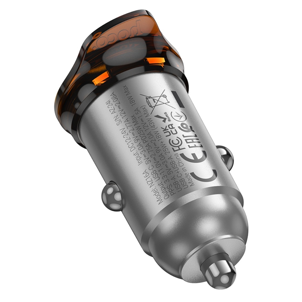 Автомобильное зарядное устройство Hoco NZ16A USB/ Type-C 43W PD QC 25W metal grey
