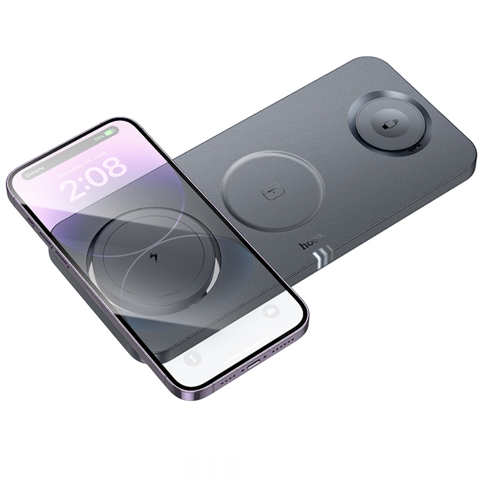 Беспроводное зарядное устройство Hoco CQ22 3в1 магнитное metal gray