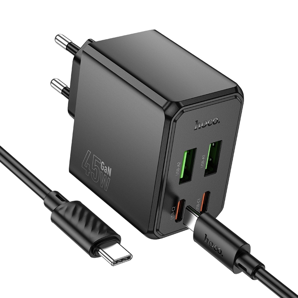Сетевое зарядное устройство Hoco CS18A 2 USB/ 2 Type-C PD 45W black + кабель Type-C to Type-C