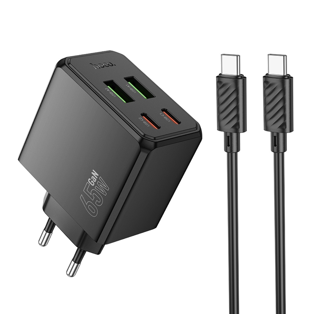 Сетевое зарядное устройство Hoco CS19A 2 USB/ 2 Type-C PD 65W black + кабель Type-C to Type-C