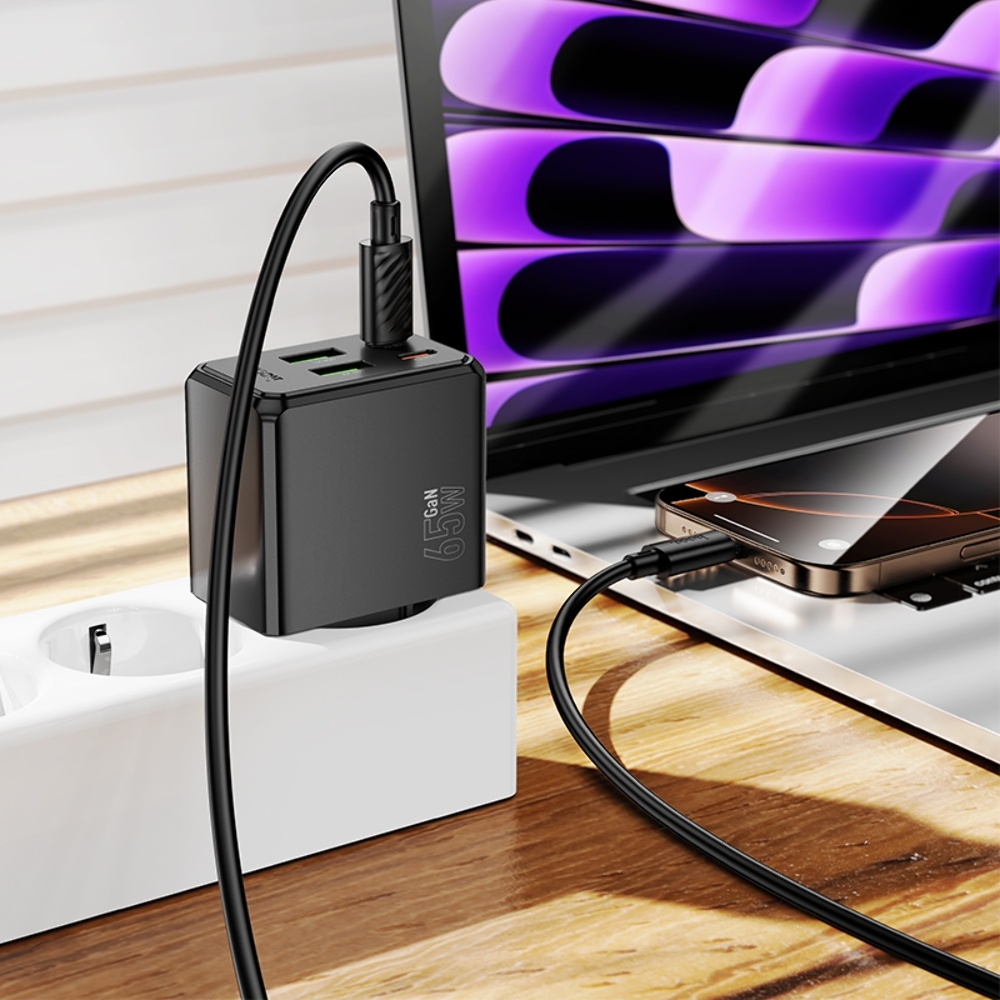 Сетевое зарядное устройство Hoco CS19A 2 USB/ 2 Type-C PD 65W black + кабель Type-C to Type-C