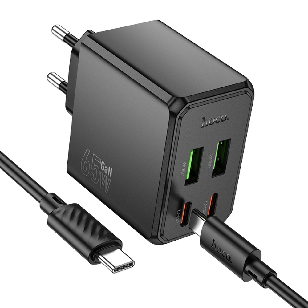 Сетевое зарядное устройство Hoco CS19A 2 USB/ 2 Type-C PD 65W black + кабель Type-C to Type-C