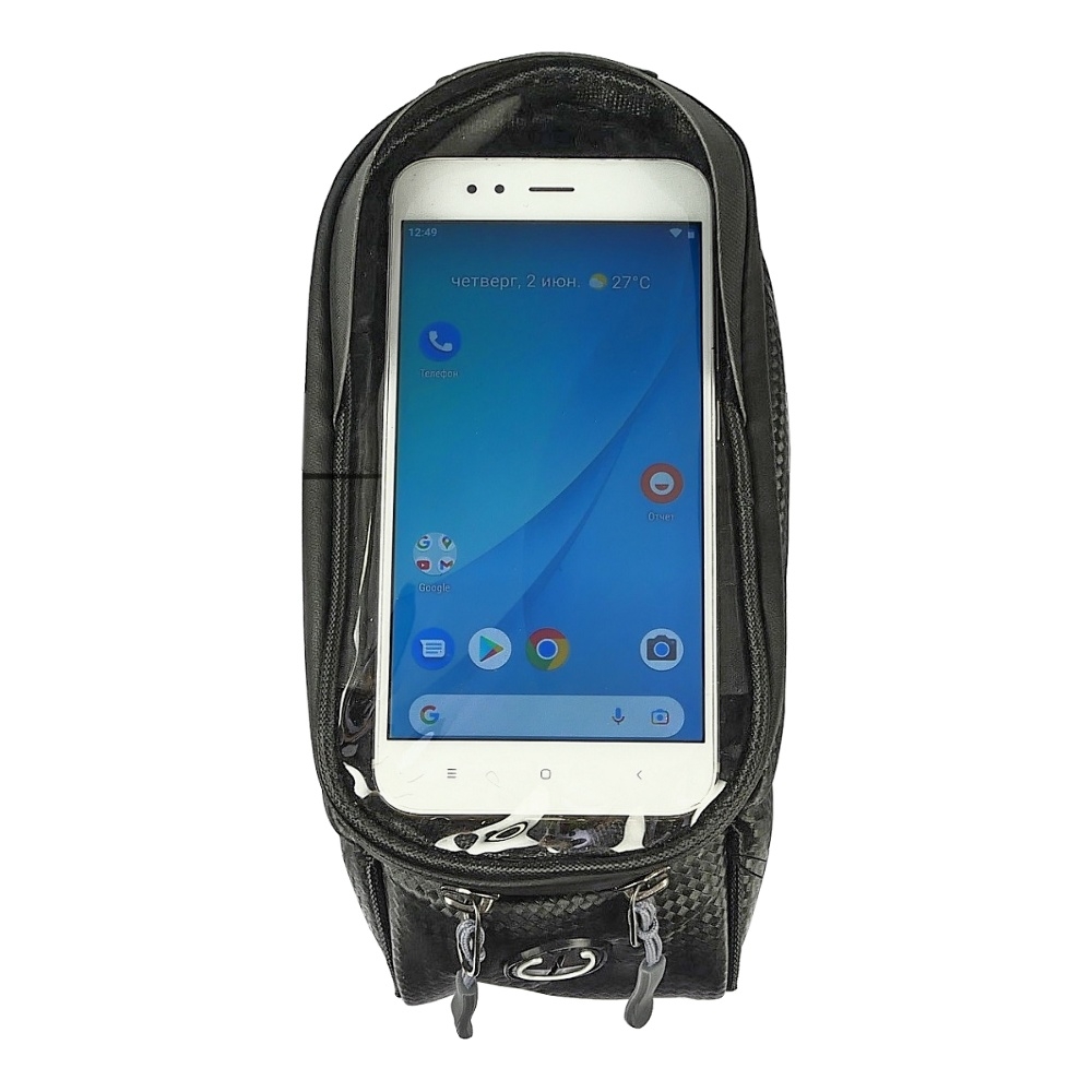 Вело-мото сумка мягкая с держателем для телефона чёрная