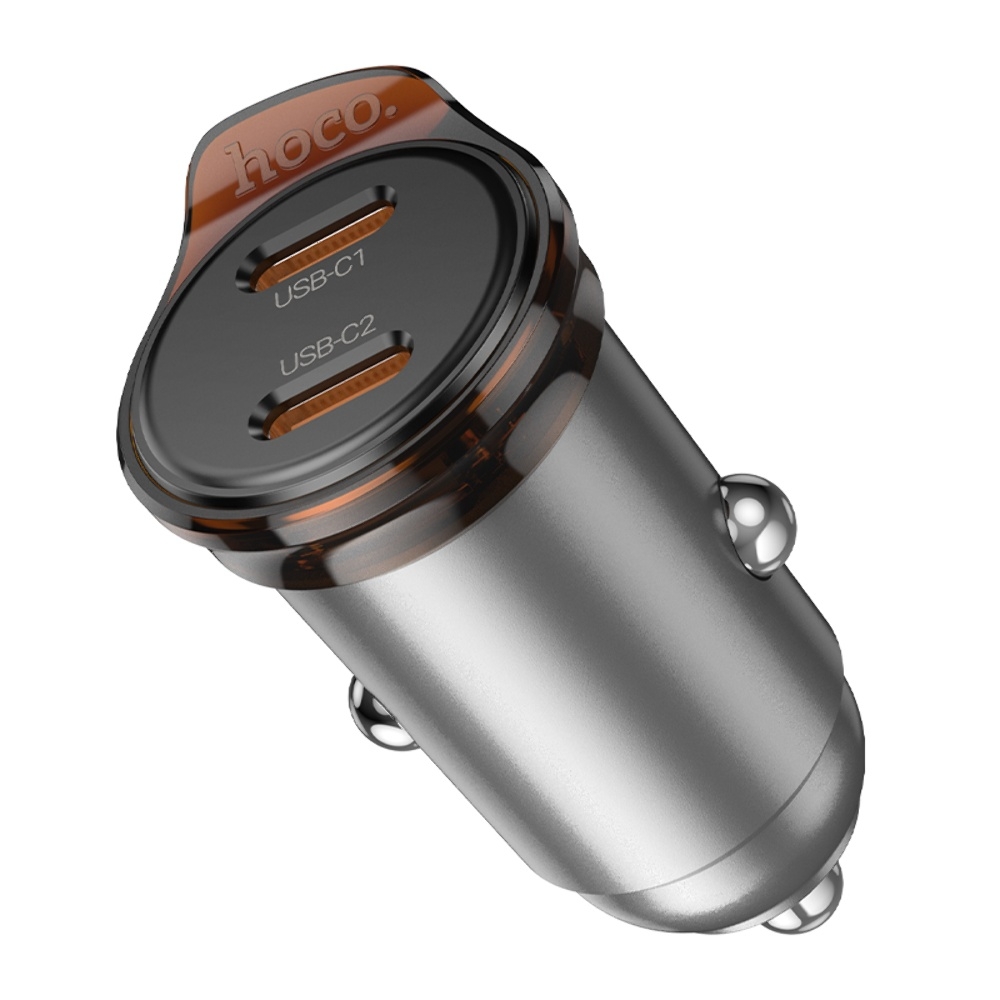 Автомобильное зарядное устройство Hoco NZ16B 2 Type-C PD 45W metal grey