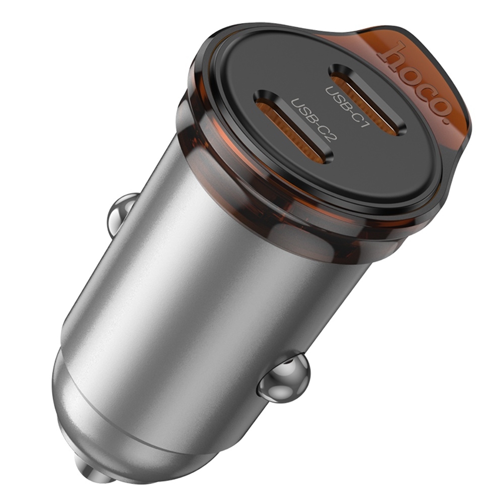 Автомобильное зарядное устройство Hoco NZ16B 2 Type-C PD 45W metal grey