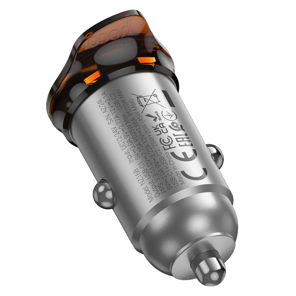 Автомобильное зарядное устройство Hoco NZ16B 2 Type-C PD 45W metal grey