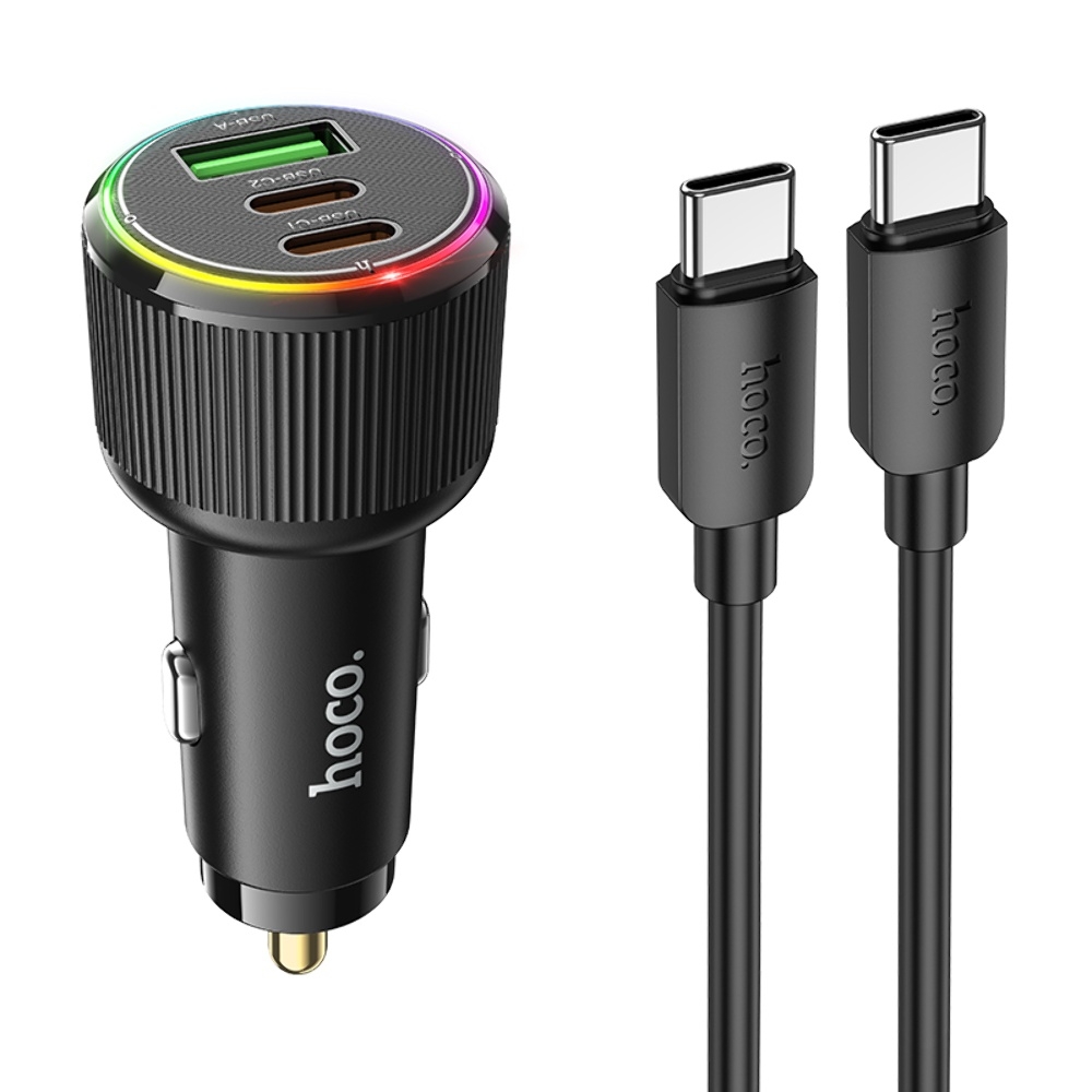 Автомобильное зарядное устройство Hoco NZ17 USB/ 2 Type-C PD 75W black + кабель Type-C to Type-C