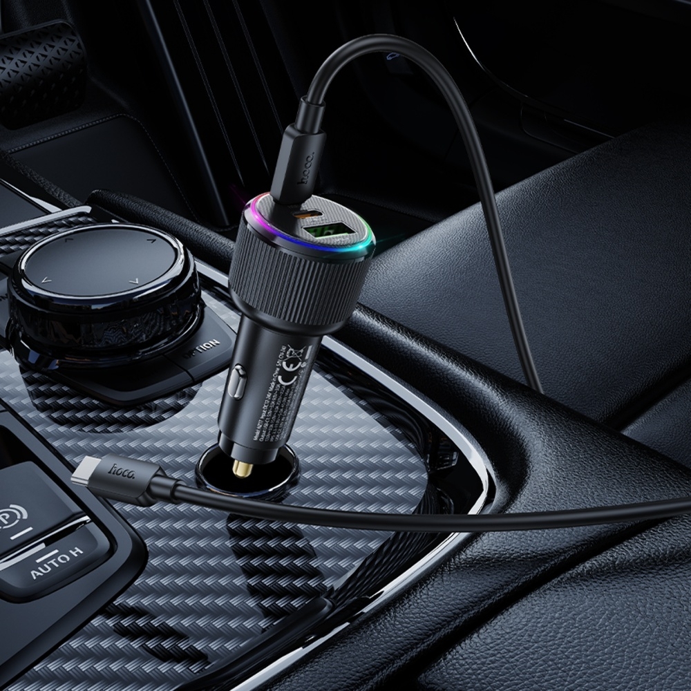 Автомобильное зарядное устройство Hoco NZ17 USB/ 2 Type-C PD 75W black + кабель Type-C to Type-C